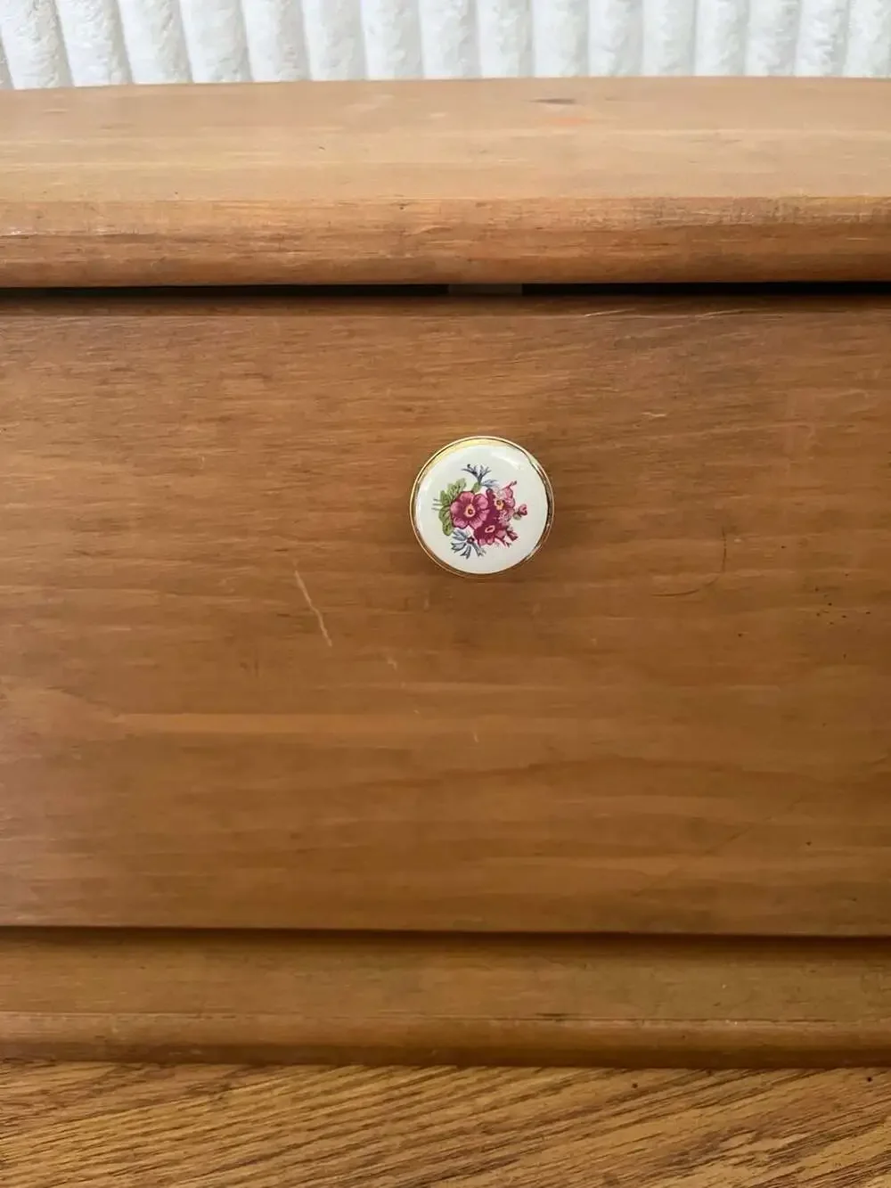 Vintage Wooden Bread Box/Mail Sorter with Floral Porcelain Knob